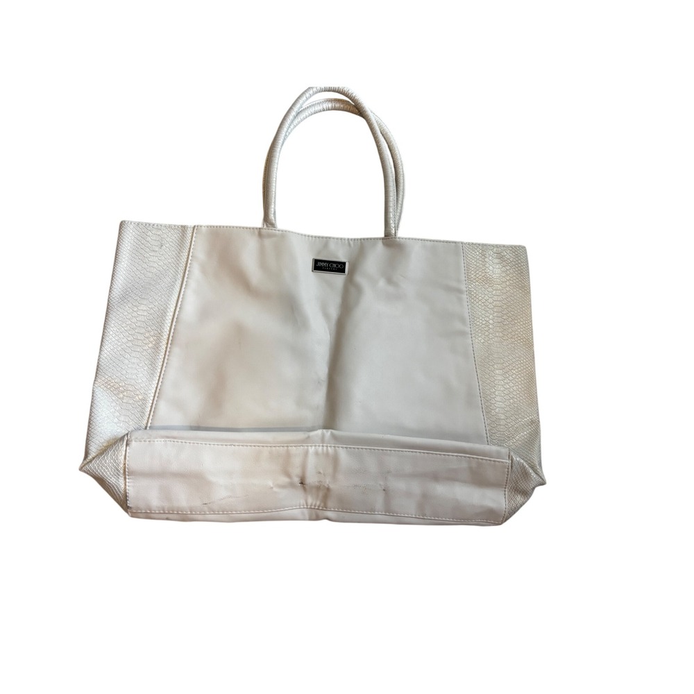 Jimmy Choo Parfums Tote Bag Large Cream Snakeskin Embossed Faux Leather Luxury